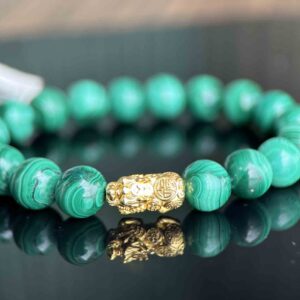 Home Green Peacock Stone Bracelet with 10K Gold Pixiu – Certified Quality & Prosperity